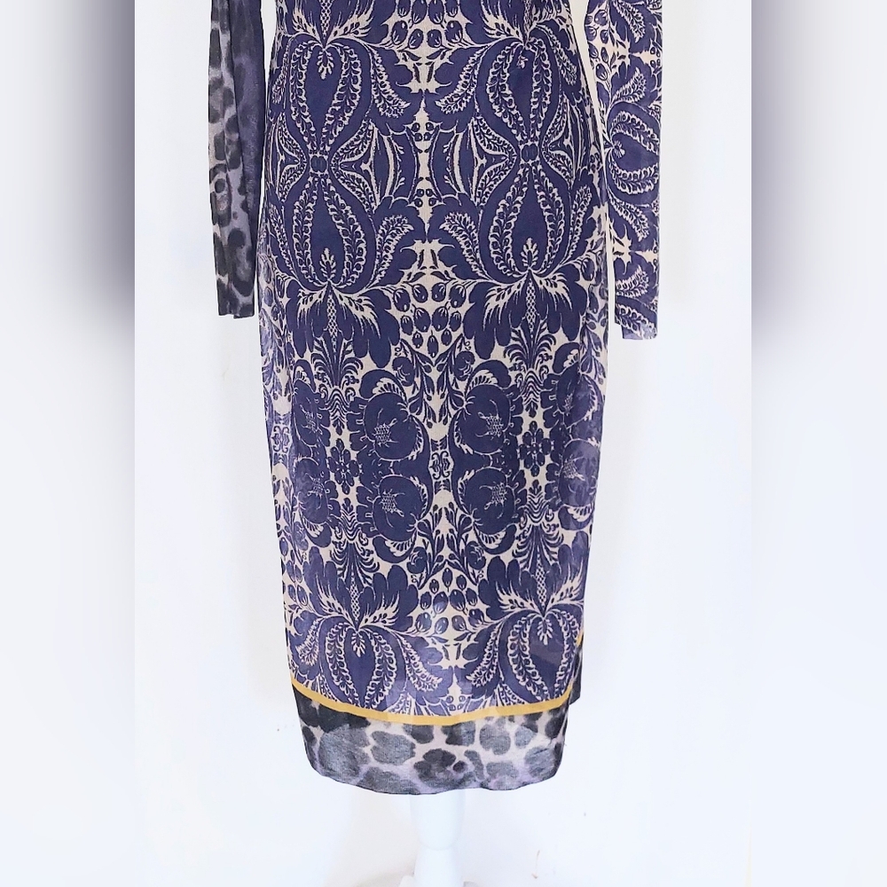 Petit Pois by Viviana G Long Sleeve Maxi Dress Size Medium Blue Gold - Picture 7 of 10